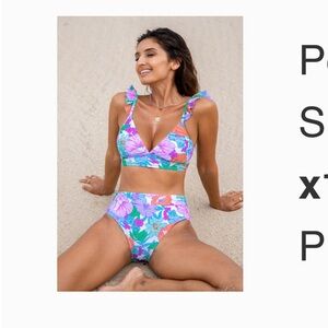 Floral Bikini Set with Ruffle Straps/High Waisted